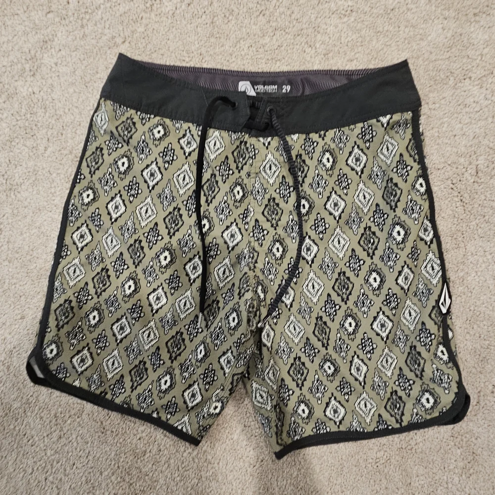 Volcom Men's Geometric Swim Shorts - Black and Tan - Picture 1 of 5